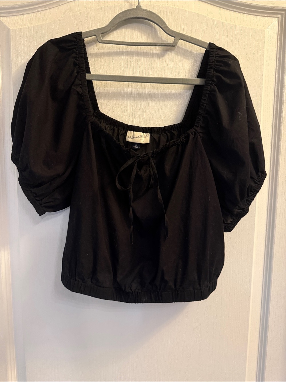 Universal Thread Black Puff Sleeve Tie-Front Square Neck Top